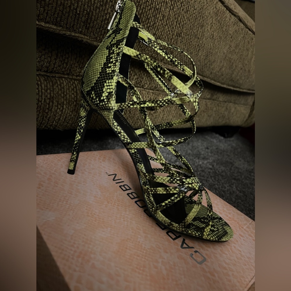 Green Faux Snake Print Heels